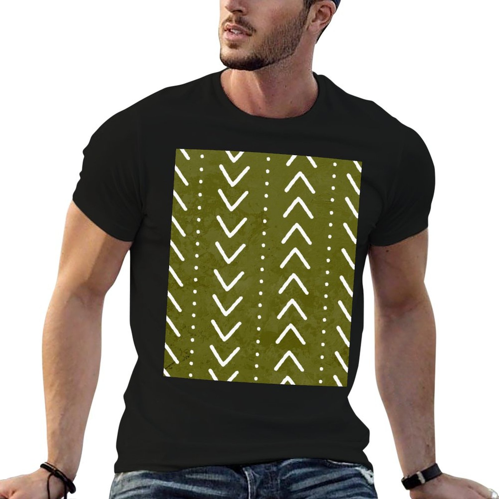 Mudcloth Print Top - T-shirt verde oliva con motivo a