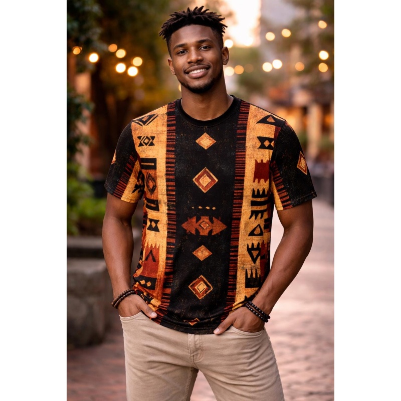 Mudcloth Print Top - T-shirt da uomo con motivo tribale